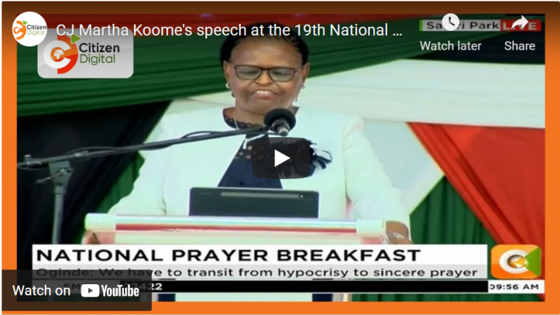 CJ Martha Koome’s speech at the 19th National Prayer Breakfast